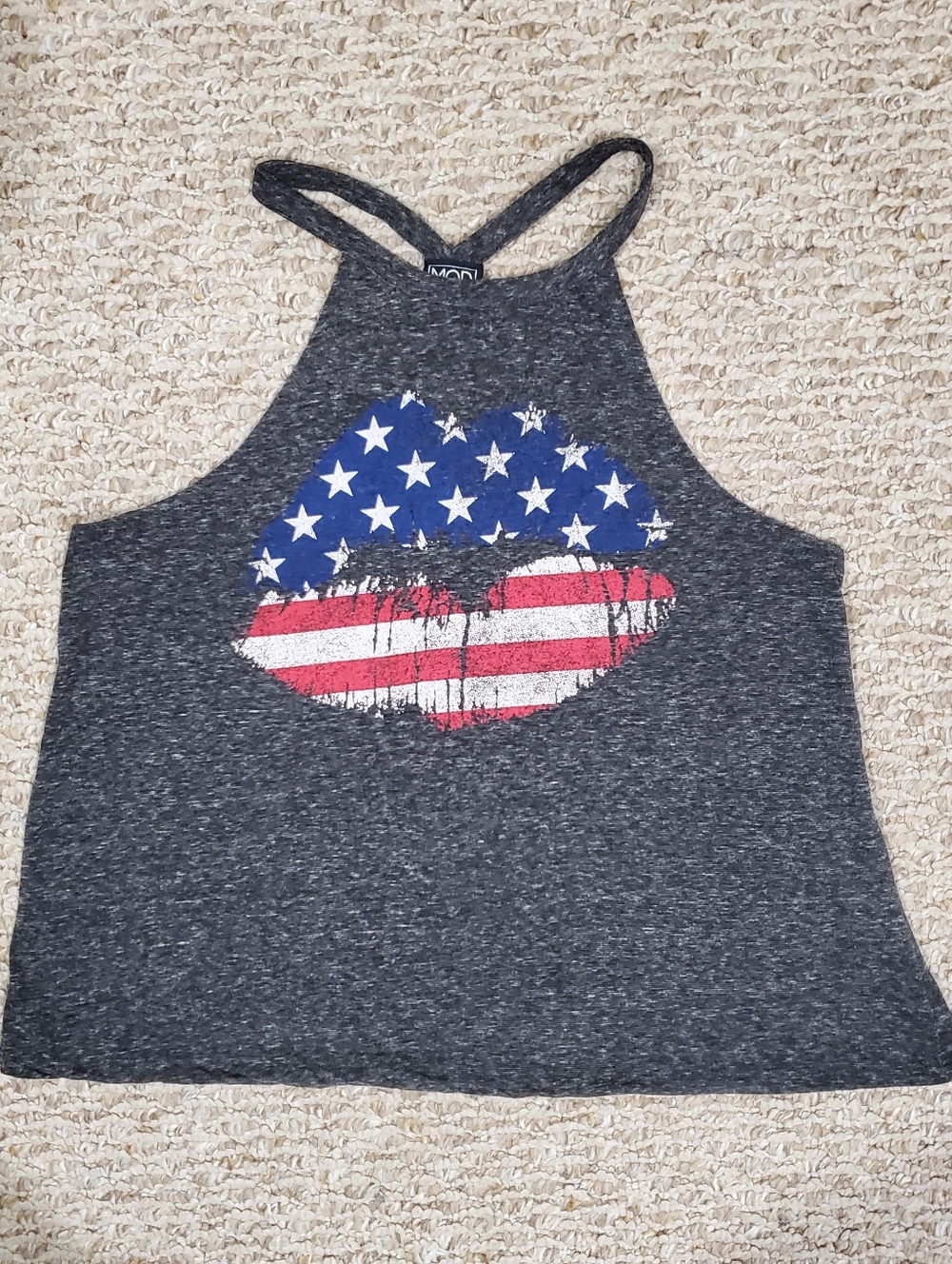 Modernlux "Kiss Of The USA"  Racerback Tank with American Flag Distressed Lips - Picture 2 of 6
